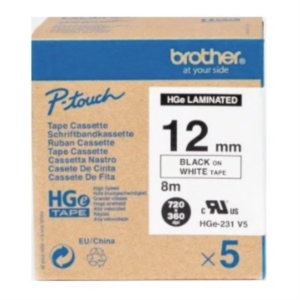 Brother P-Touch HGe-251V5 24 mm Siyah/Beyaz Yüksek Performanslı Laminasyonlu Etiket Şeridi (5'li Paket)