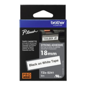 Brother P-Touch TZe-S241 18 mm Siyah/Beyaz Güçlü Yapışkanlı Laminasyonlu Etiket Şeridi