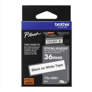 Brother P-Touch TZe-S261 36 mm Siyah/Beyaz Güçlü Yapışkanlı Laminasyonlu Etiket Şeridi